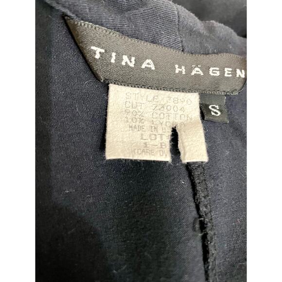 Vintage 90s Women's Tina Hagen Black Long sleeve Fit & Flare Mini Dress Gold Zip - Picture 7 of 11